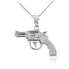 Solid White Gold Revolver Pistol Gun Pendant Necklace