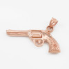 Solid Rose Gold Gun Revolver Pistol Pendant Necklace