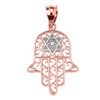 Rose Gold Hamsa Hand With Star of David Pendant Necklace