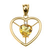 Elegant Yellow Gold Citrine and Diamond Solitaire Heart Pendant Necklace