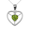 Elegant Sterling Silver Diamond and August Birthstone Light Green Heart Solitaire Pendant Necklace