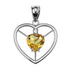 Elegant Sterling Silver Diamond and November Birthstone Yellow Heart Solitaire Pendant Necklace