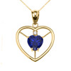 Elegant Yellow Gold Diamond and September Birthstone Blue CZ Heart Solitaire Pendant Necklace