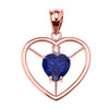 Elegant Rose Gold Diamond and September Birthstone Blue CZ Heart Solitaire Pendant Necklace