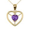 Elegant Yellow Gold Diamond and June Birthstone Light Purple CZ Heart Solitaire Pendant Necklace