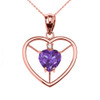 Elegant Rose Gold Diamond and June Birthstone Light Purple CZ Heart Solitaire Pendant Necklace