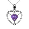 Elegant Sterling Silver Diamond and June Birthstone Light Purple CZ Heart Solitaire Pendant Necklace