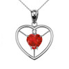 Elegant Sterling Silver Diamond and July Birthstone Red CZ Heart Solitaire Pendant Necklace