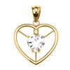 Elegant Yellow Gold Diamond and April Birthstone White CZ Heart Solitaire Pendant Necklace