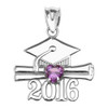 White Gold Heart February Birthstone Purple Cz Class of 2016 Graduation Pendant Necklace