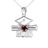 White Gold Heart January Birthstone Garnet Cz Class of 2016 Graduation Pendant Necklace