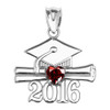 White Gold Heart January Birthstone Garnet Cz Class of 2016 Graduation Pendant Necklace