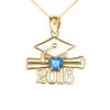 Yellow Gold Heart December Birthstone Light Blue CZ Class of 2016 Graduation Pendant Necklace