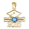Yellow Gold Heart December Birthstone Light Blue CZ Class of 2016 Graduation Pendant Necklace