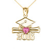 Yellow Gold Heart October Birthstone Pink Cz Class of 2016 Graduation Pendant Necklace