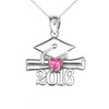 White Gold Heart October Birthstone Pink Cz Class of 2016 Graduation Pendant Necklace