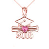 Rose Gold Heart October Birthstone Pink Cz Class of 2016 Graduation Pendant Necklace