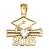 Yellow Gold Heart April Birthstone White CZ Class of 2016 Graduation Pendant Necklace