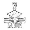 White Gold Heart April Birthstone White CZ Class of 2016 Graduation Pendant Necklace