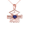 Rose Gold Heart September Birthstone Blue CZ Class of 2016 Graduation Pendant Necklace