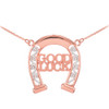 14k Two-Tone Rose Gold GOOD LUCK Horseshoe Filigree Necklace