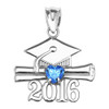 Sterling Silver Heart December Birthstone Light Blue Cz Class of 2016 Graduation Pendant Necklace