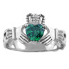 Silver Claddagh Trinity Band Ring with Emerald Green CZ Heart.
