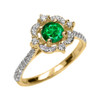 Yellow Gold May Birthstone Green CZ And Diamond Dainty Engagement Proposal Ring