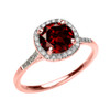 Rose Gold Halo Diamond and Genuine Garnet Dainty Engagement Proposal Ring