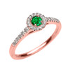 Rose Gold Diamond and Emerald Dainty Engagement Proposal Ring