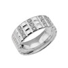 Sterling Silver White Topaz Checkerboard Men's Wedding Band Ring