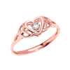 Trinity Knot Heart Solitaire CZ (Cubic zirconia) Rose Gold Engagement Proposal Ring