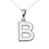 White Gold High Polish Milgrain Solitaire Diamond "B" Initial Pendant Necklace