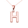 Rose Gold High Polish Milgrain Solitaire Diamond "H" Initial Pendant Necklace