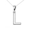 White Gold High Polish Milgrain Solitaire Diamond "L" Initial Pendant Necklace