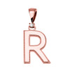 Rose Gold High Polish Milgrain Solitaire Diamond "R" Initial Pendant Necklace