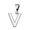 White Gold High Polish Milgrain Solitaire Diamond "V" Initial Pendant Necklace