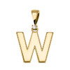 Yellow Gold High Polish Milgrain Solitaire Diamond "W" Initial Pendant Necklace