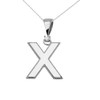 White Gold High Polish Milgrain Solitaire Diamond "X" Initial Pendant Necklace