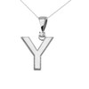 White Gold High Polish Milgrain Solitaire Diamond "Y" Initial Pendant Necklace