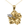 Yellow Gold Caribbean Hibiscus (Malvaceae) Diamond Pendant Necklace
