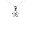 Delicate White Gold Hawaiian Plumeria Pinkish Red CZ Charm Pendant Necklace