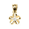 Delicate Yellow Gold Hawaiian Plumeria Cubic Zirconia Charm Pendant Necklace