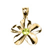 Yellow Gold Hawaiian Plumeria Genuine Peridot Pendant Necklace