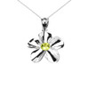 White Gold Hawaiian Plumeria Genuine Peridot Pendant Necklace