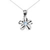 White Gold Hawaiian Plumeria Blue Zircon Elegant Pendant Necklace