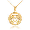 Gold Heart Kissing Dolphins in Circle Rope Pendant Necklace