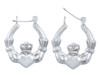 925 Sterling Silver Claddagh Large Polished Hoop Earring