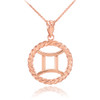 Rose Gold Gemini Zodiac Sign in Circle Rope Pendant Necklace