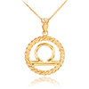 Gold Libra Zodiac Sign in Circle Rope Pendant Necklace